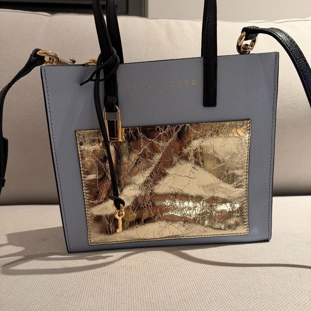 Marc Jacobs Mini Grind Light Blue & Gold Metallic Purse - Picture 2 of 13
